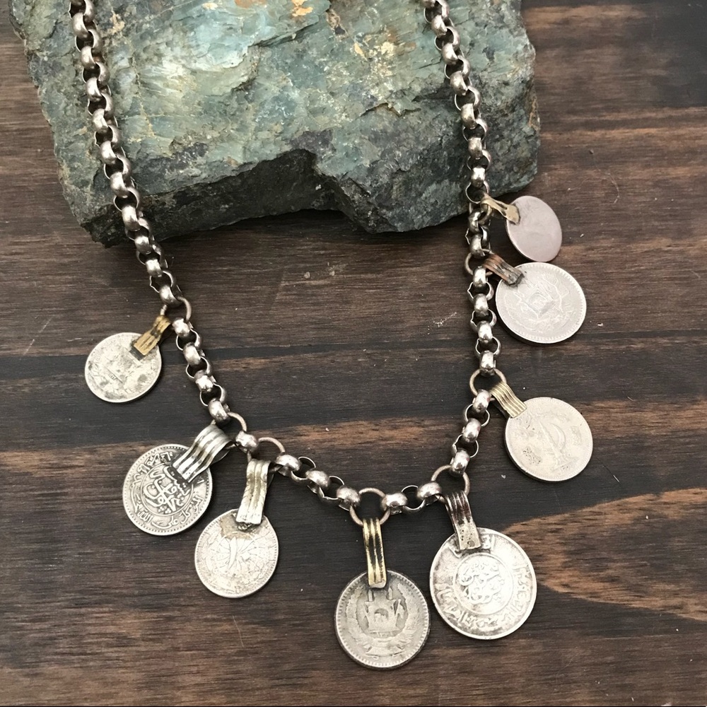 ANTIQUE AFGHANI COIN NECKLACE BELLYDANCE TRIBAL